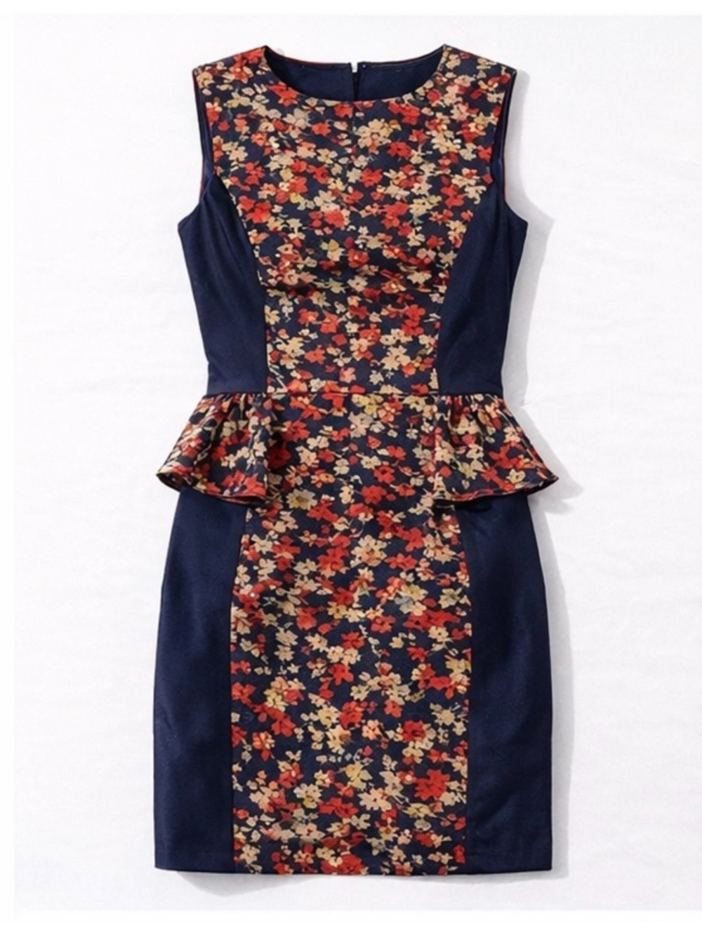 Anthropologie Kachel Silk Floral Peplum Dress Size 6 Red Blue Career Party - Picture 2 of 8